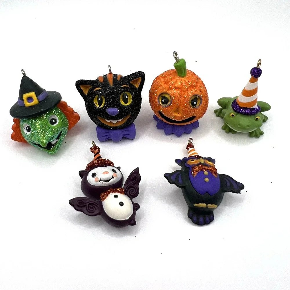 Hallmark Halloween Mini Ornaments Lot of 6 Vintage Cuties Lil Hoot Tiny Toad Bat